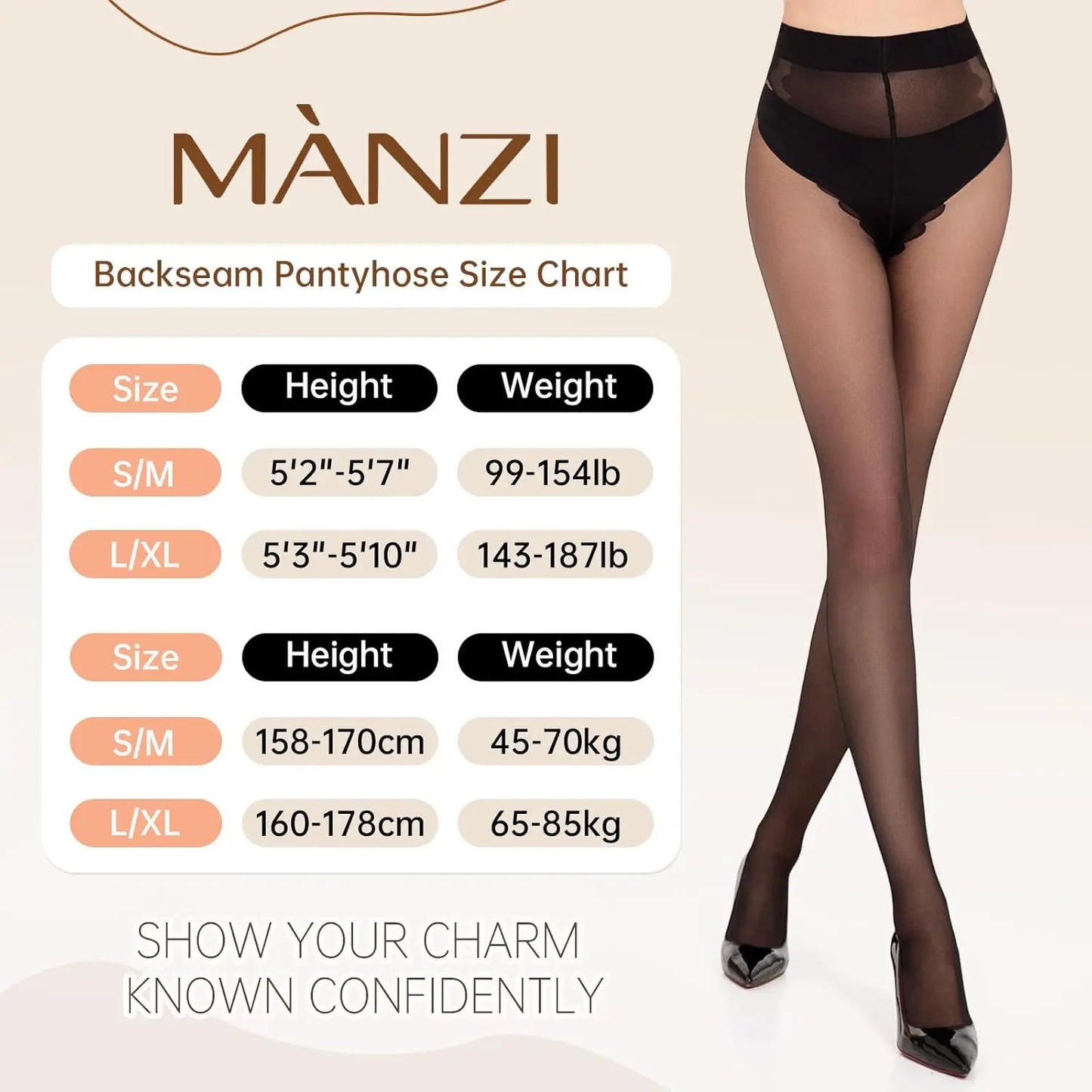 MANZI Sheer Backseam Tights Seamed Nylon Pantyhose for Women 20 Denier My Store