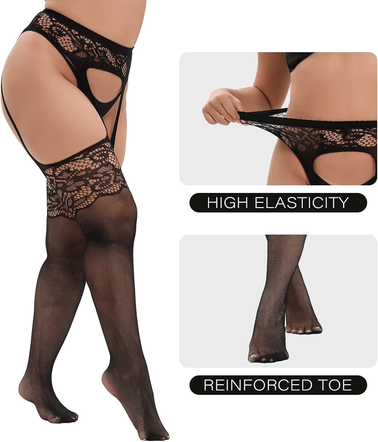 MANZI Plus Size Thigh High Stockings Womens Suspender