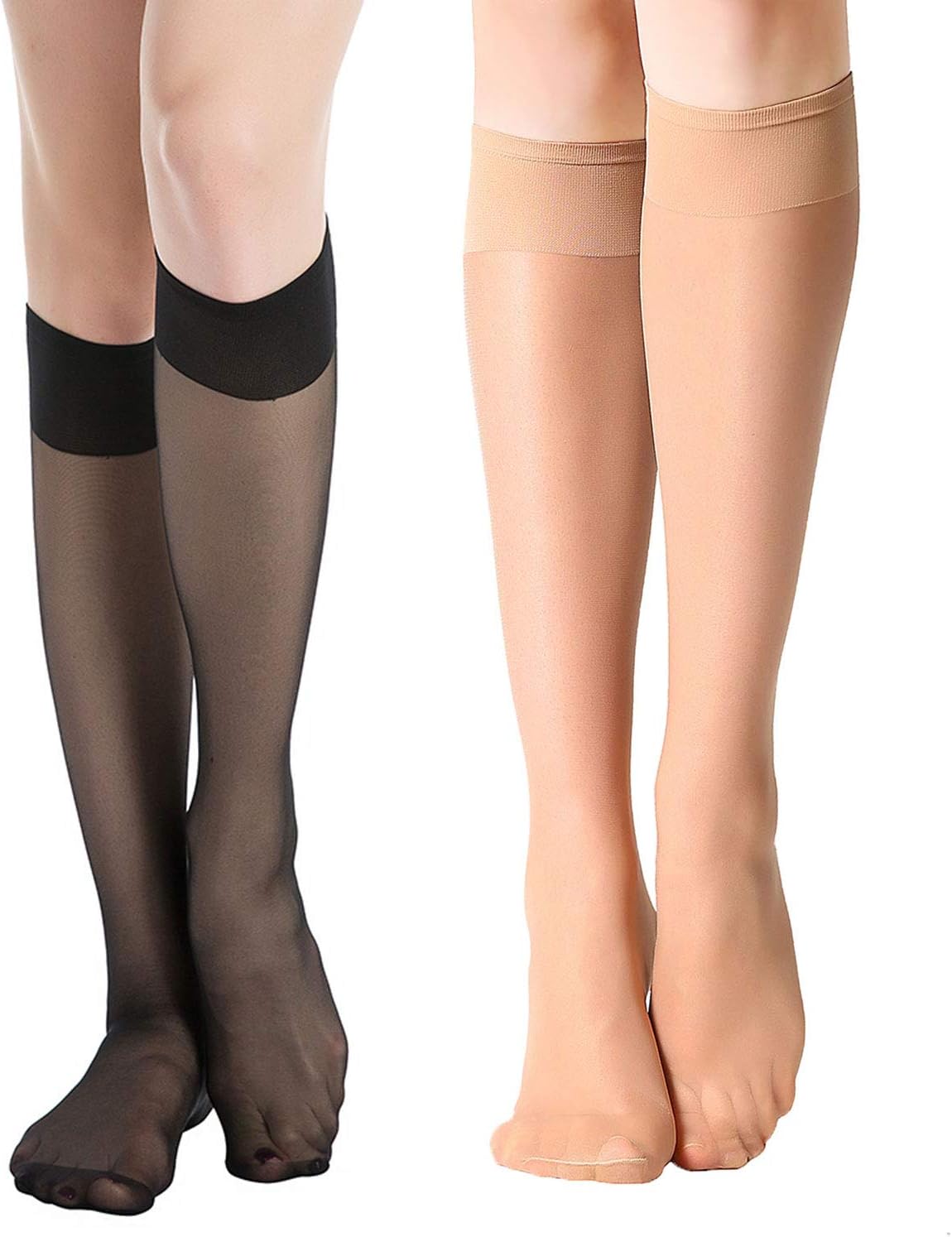 MANZI 12 Pairs Knee High Stockings Sheer Pantyhose for Women