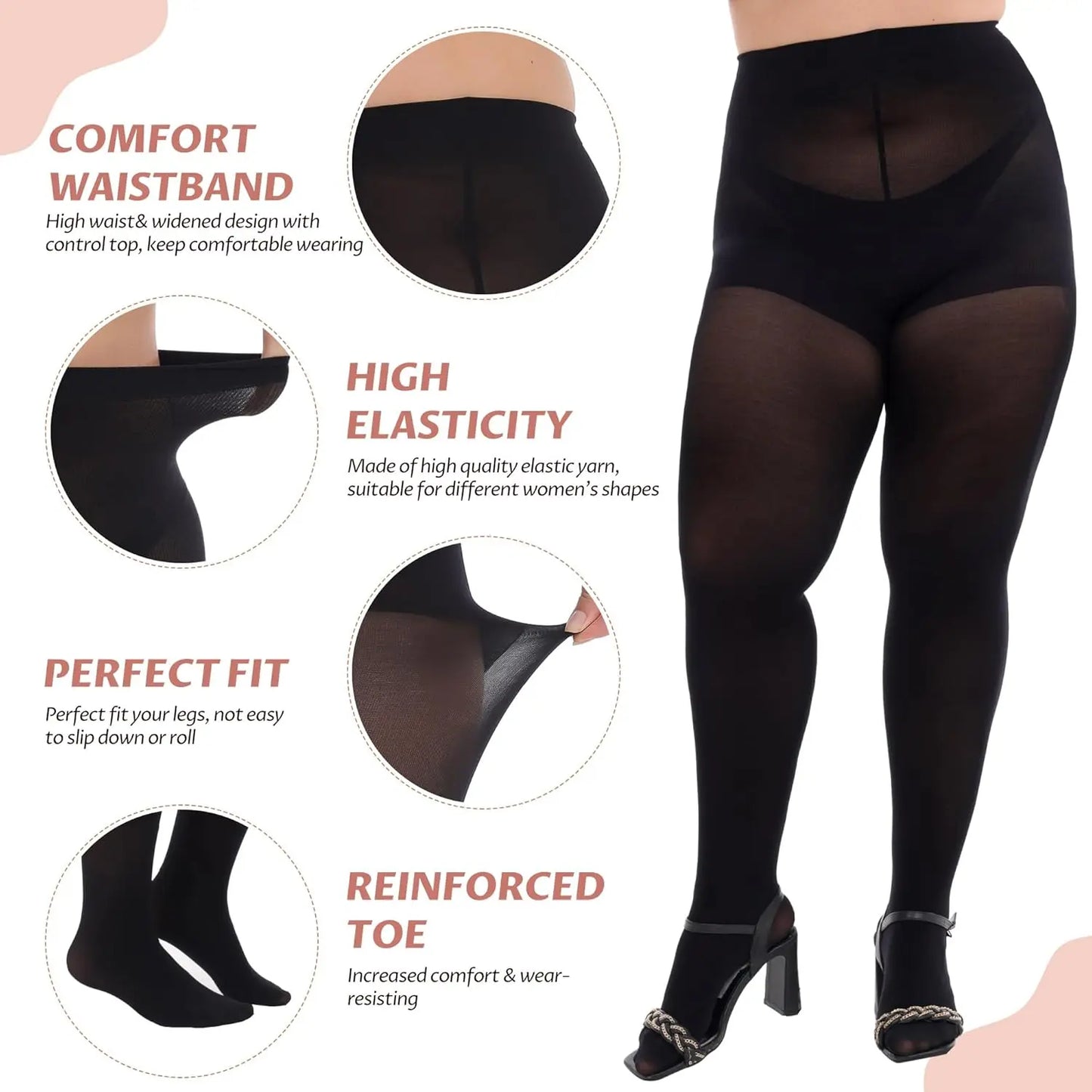 MANZI Plus Size Opaque Control Top Tights for Women My Store