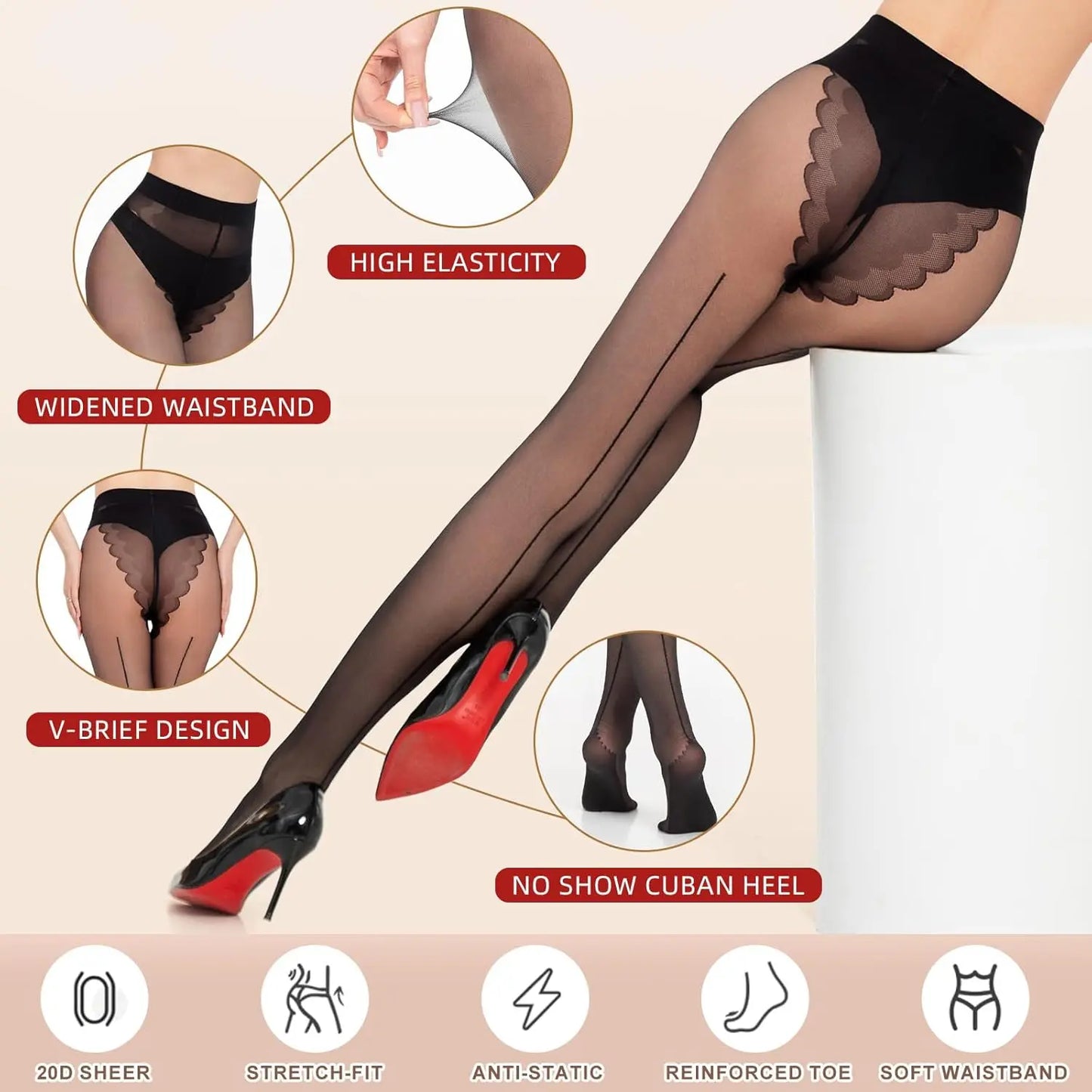 MANZI Sheer Backseam Tights Seamed Nylon Pantyhose for Women 20 Denier My Store