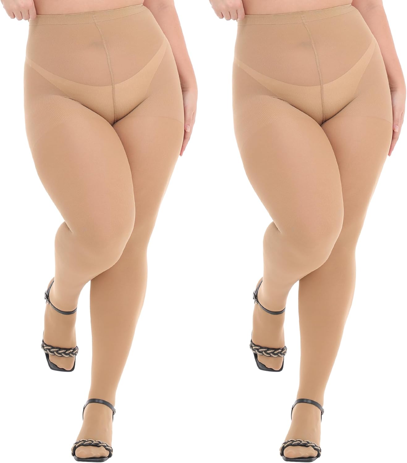 MANZI Plus Size Opaque Control Top Tights for Women
