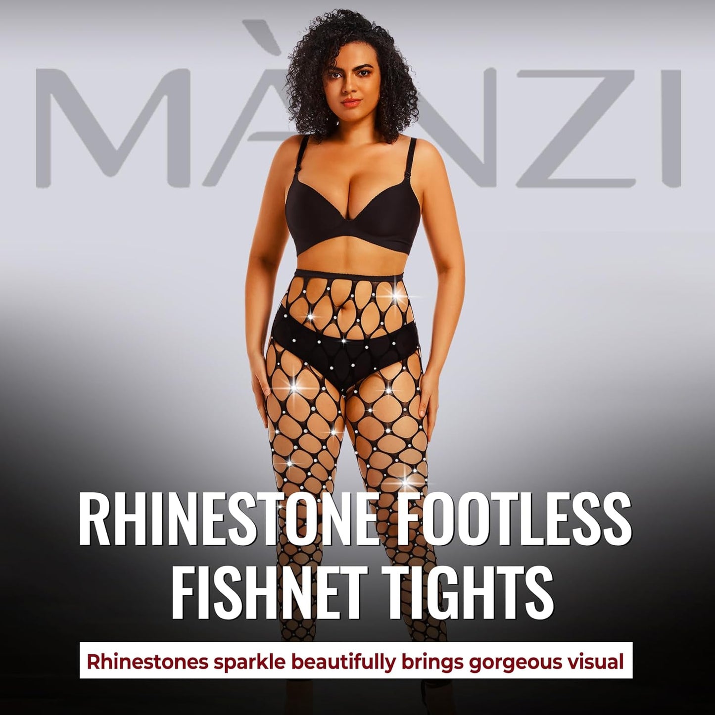 MANZI Womens Sexy Sparkly Rhinestone Footless