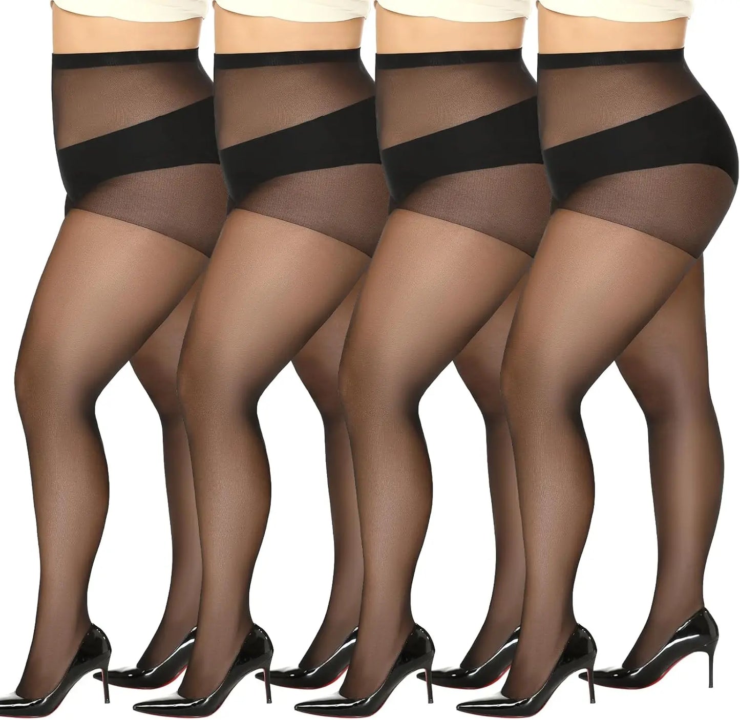 MANZI Women's Plus Size Pantyhose 4 Pairs Sheer Nylon Tights My Store