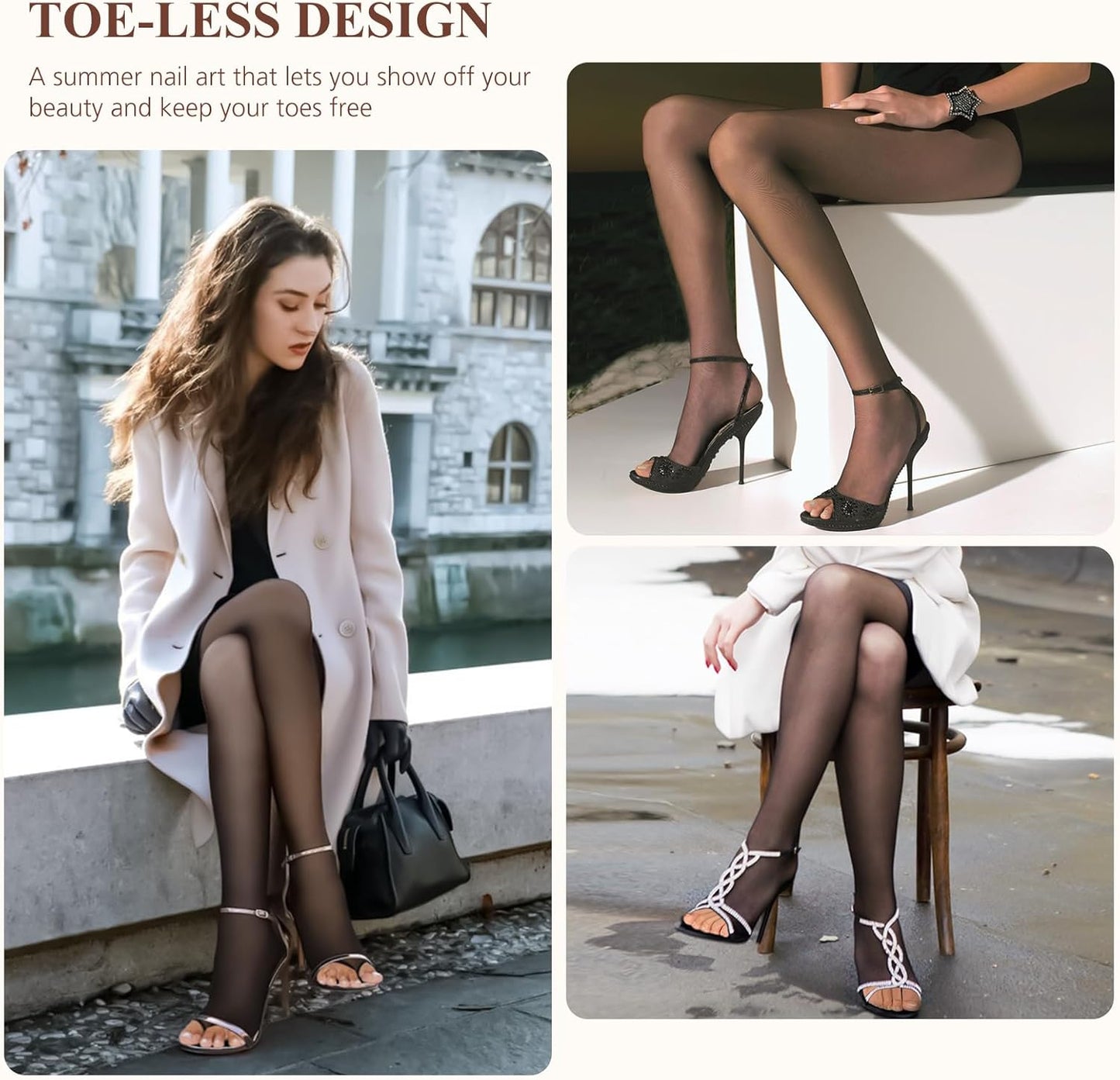 MANZI 3 Pairs Toeless Pantyhose Tights for Women Ultra Thin 10D Toe Open Control Top Pantyhose