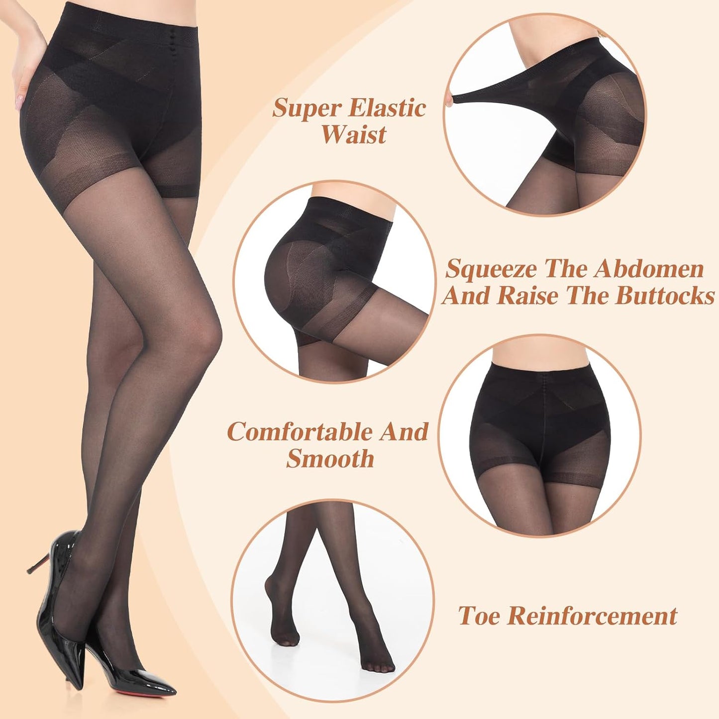 MANZI 2 Pairs Women's Sheer Tights 40D High Waist