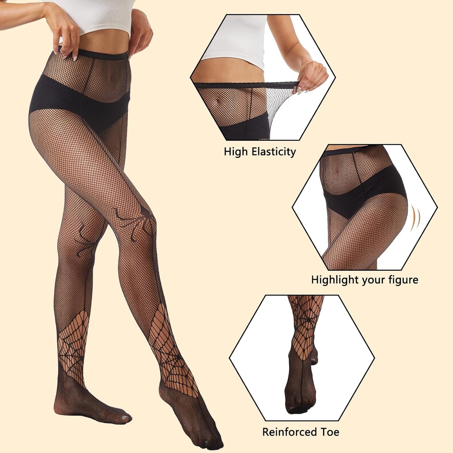 MANZI 3 Pairs Halloween Fishnet Tights