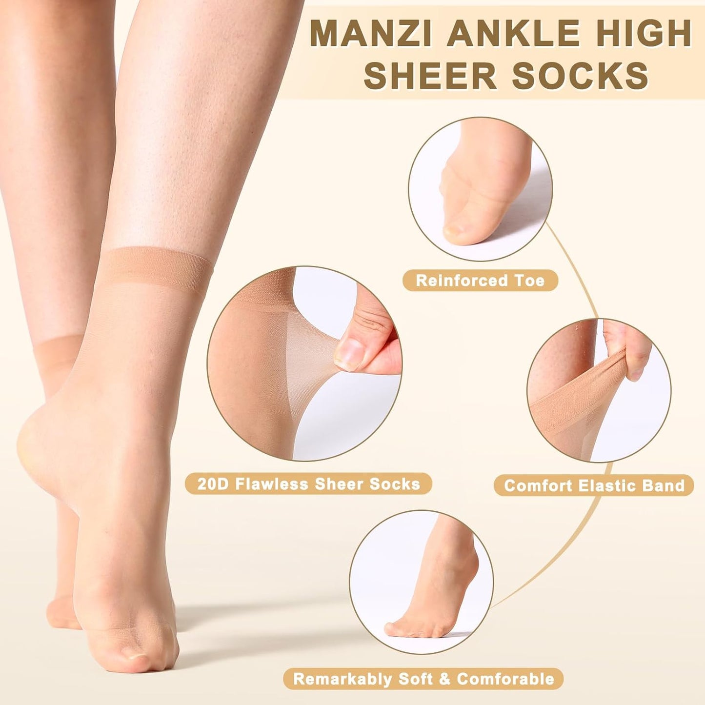 MANZI Nylon Sheer Socks For Women Ankle High Stockings