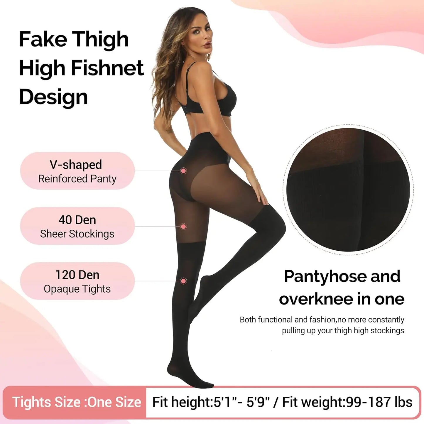 MANZI Womens Faux Thigh High Stockings Black Opaque Tights My Store
