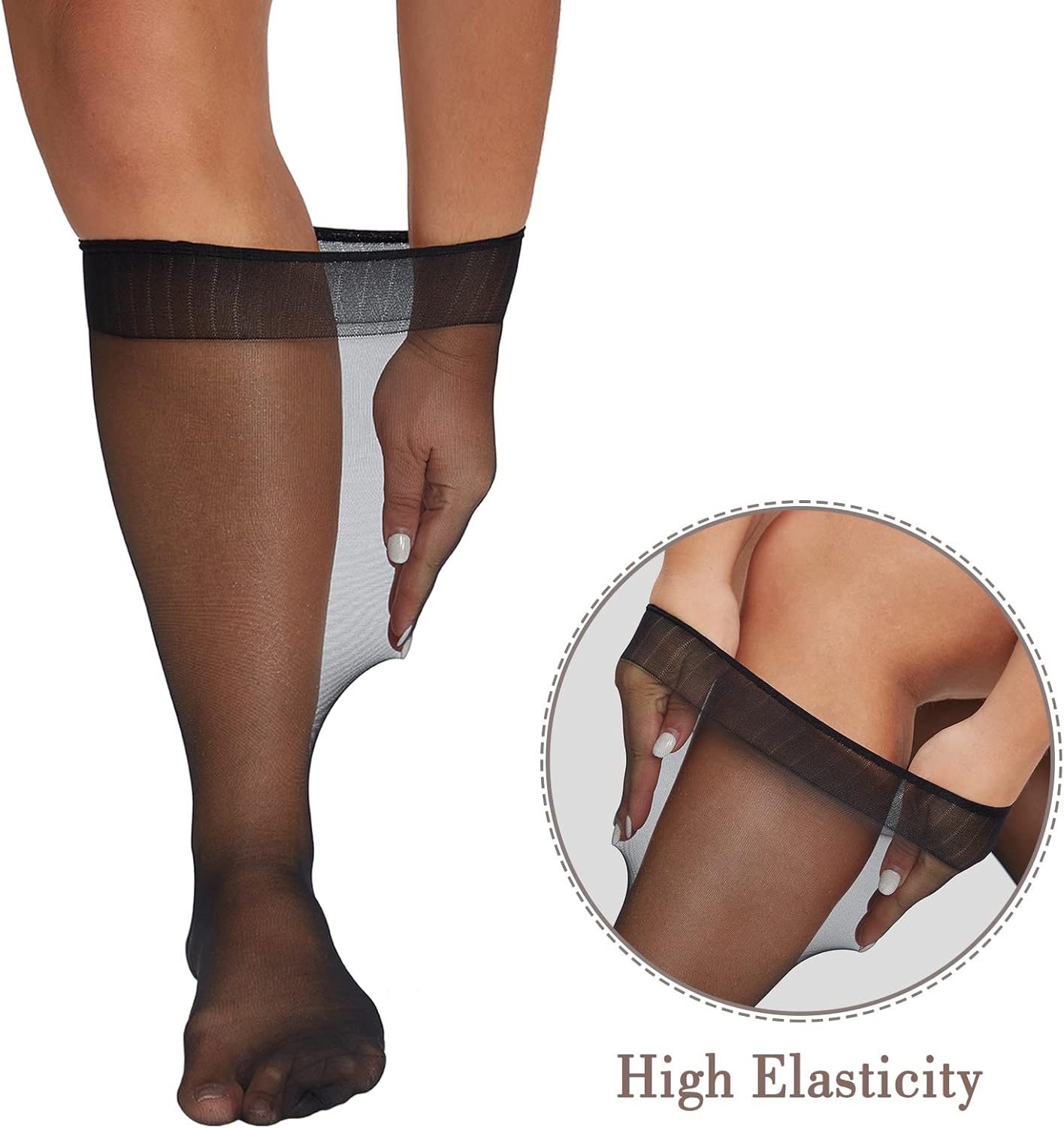 MANZI Plus Size Knee High Stockings for Women 6 Pairs Sheer Nylons
