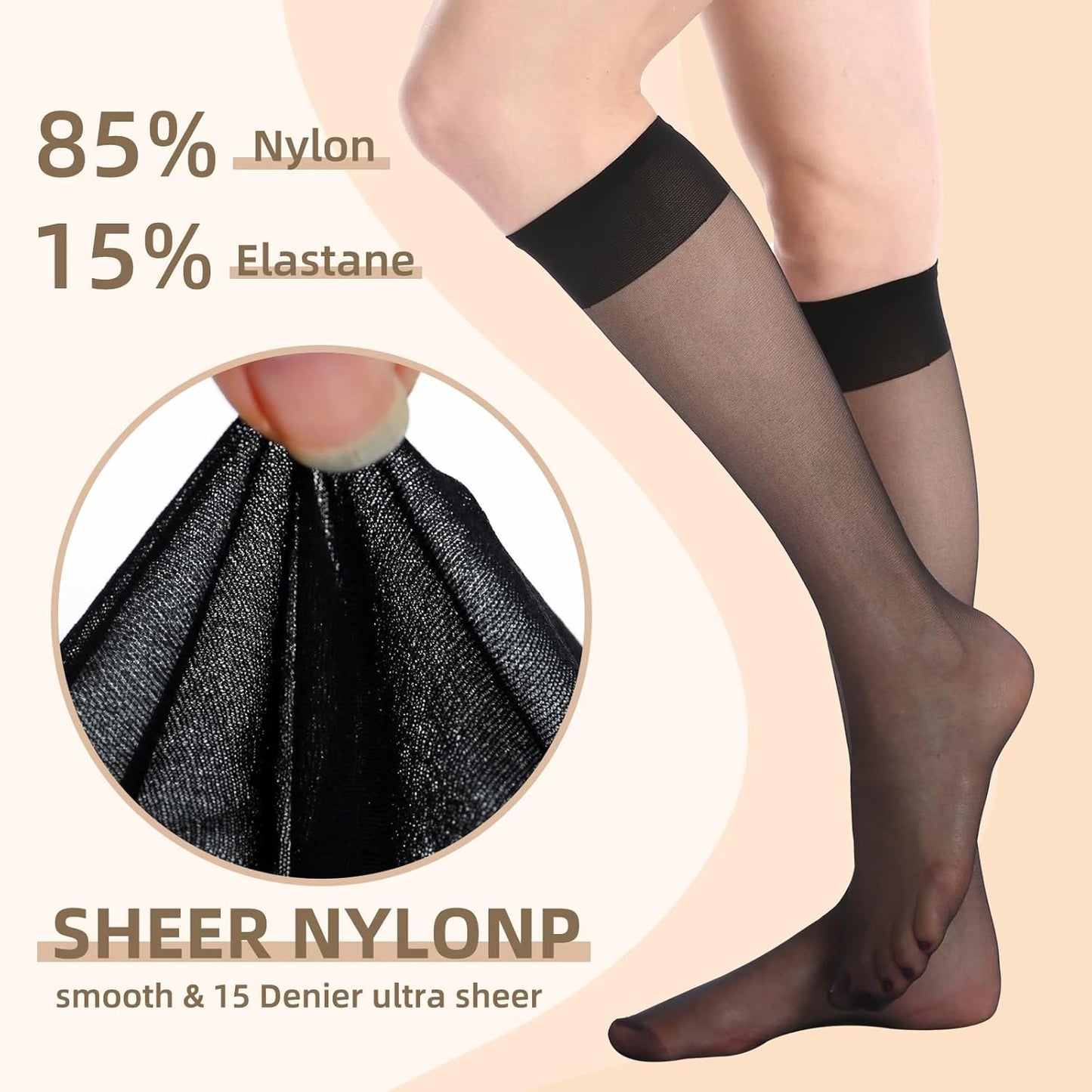 MANZI 12 Pairs Lady's Sheer Knee High Stockings for Women