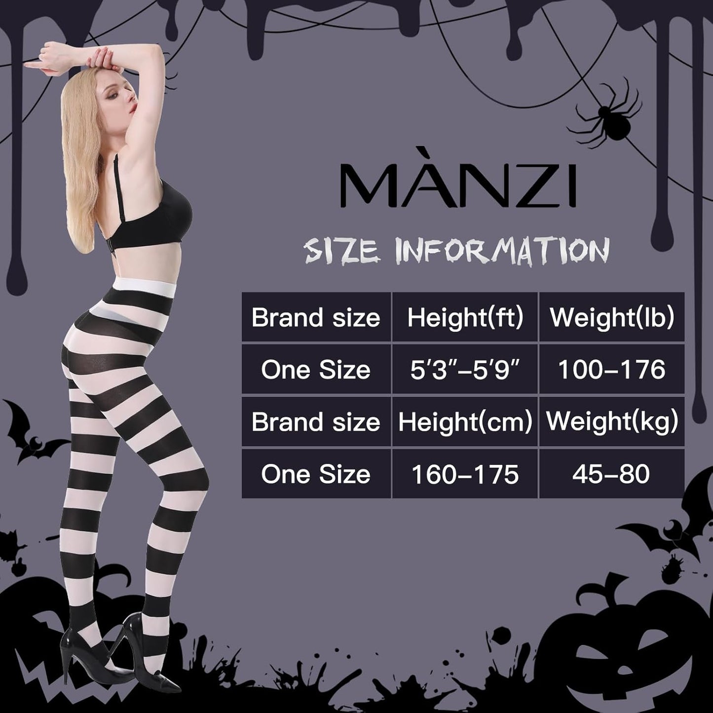 MANZI Horizontal Striped Tights for Women Pack of 2