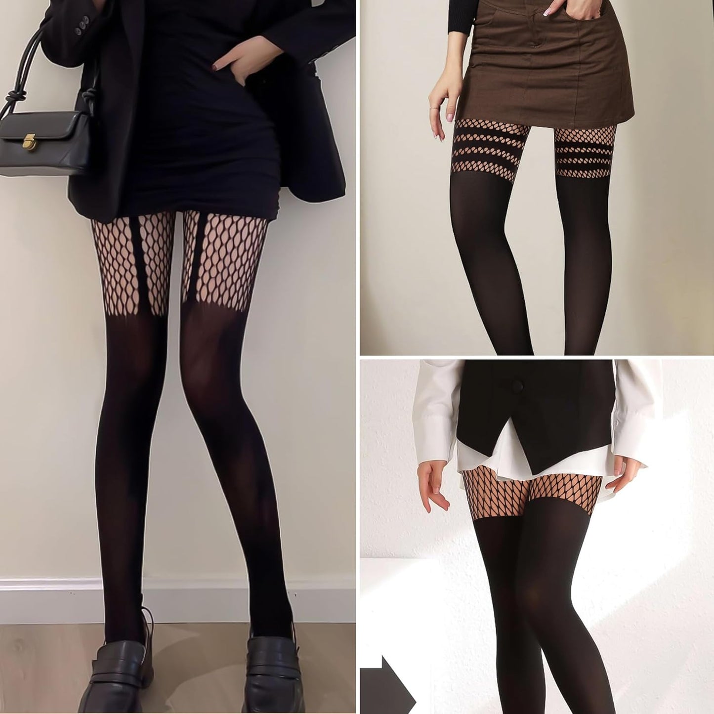 MANZI Womens Faux Thigh High Fishnet Stockings