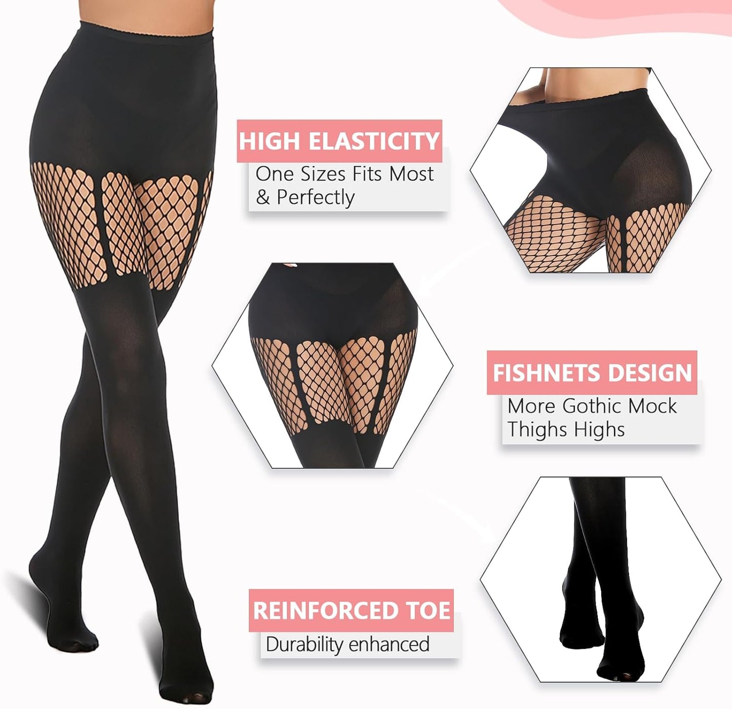 MANZI Faux Thigh High Tights Mock Suspender Pack of 2