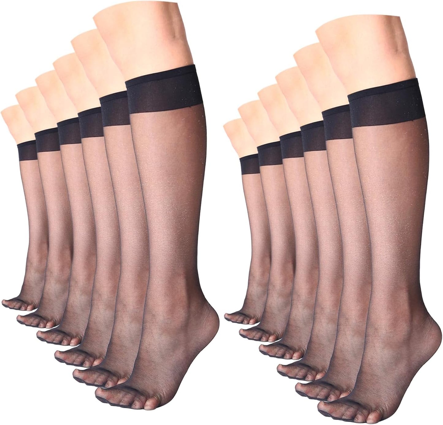 MANZI Sheer Knee High Stockings For Women Nylon Pantyhose Socks 12 Pairs Knee Highs Socks