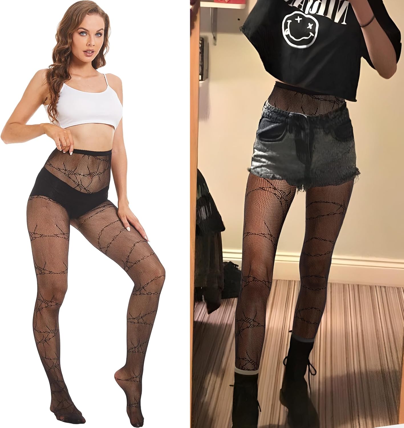 MANZI Fishnet Tights for Women Patterned Fishnets Stockings