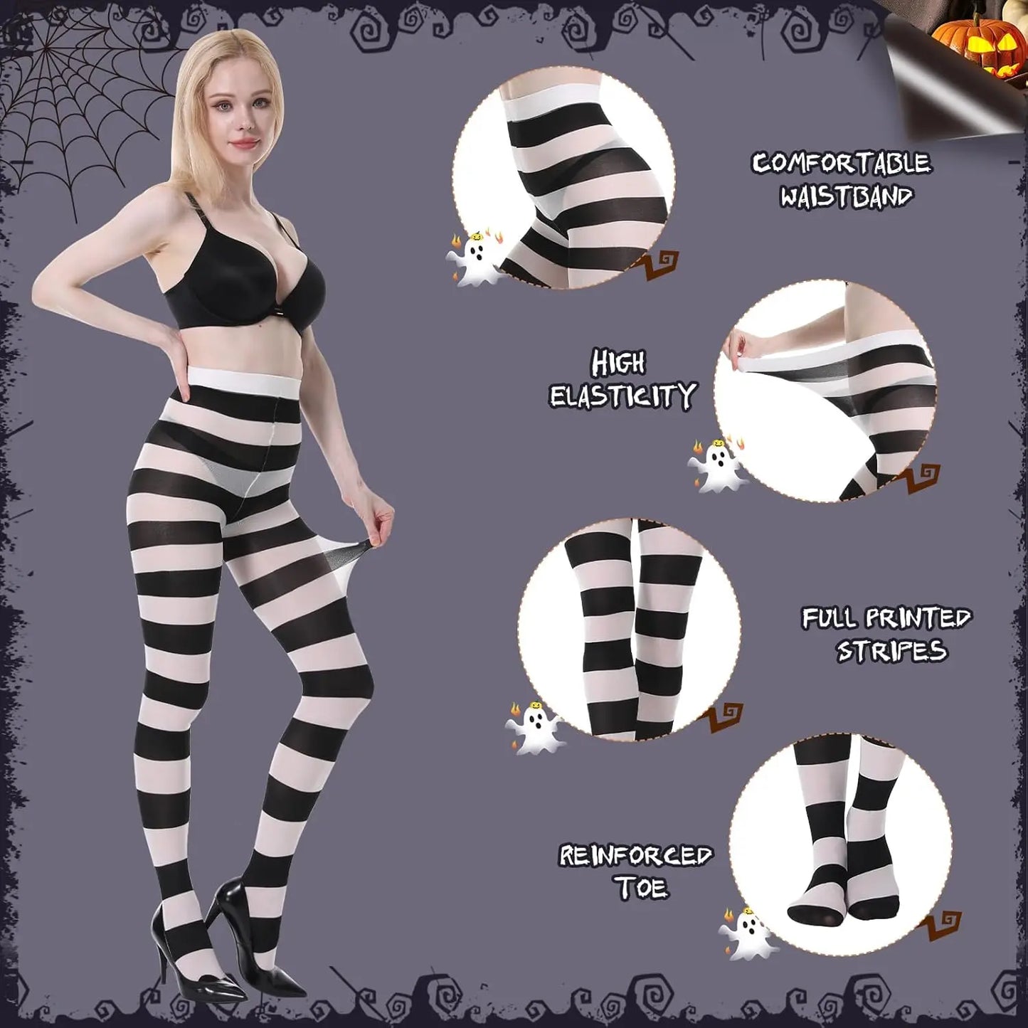 MANZI Horizontal Striped Tights for Women Pack of 2 My Store