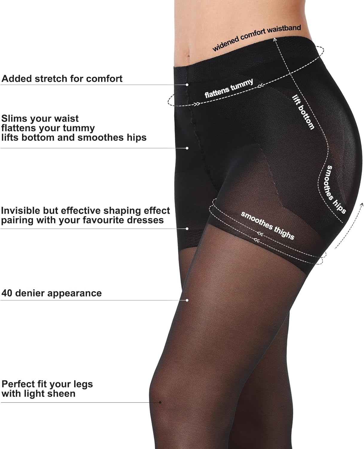 MANZI Women's Control Top Pantyhose Sheer Tights Tummy
