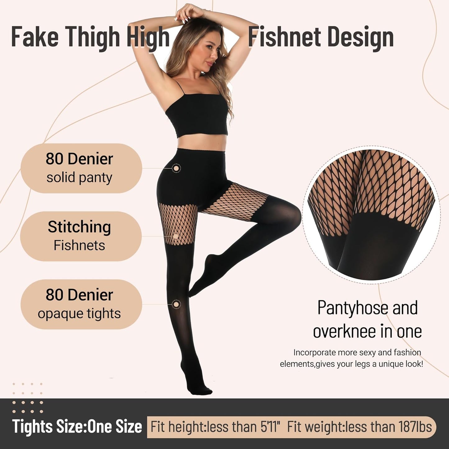 MANZI Womens Faux Thigh High Fishnet Stockings