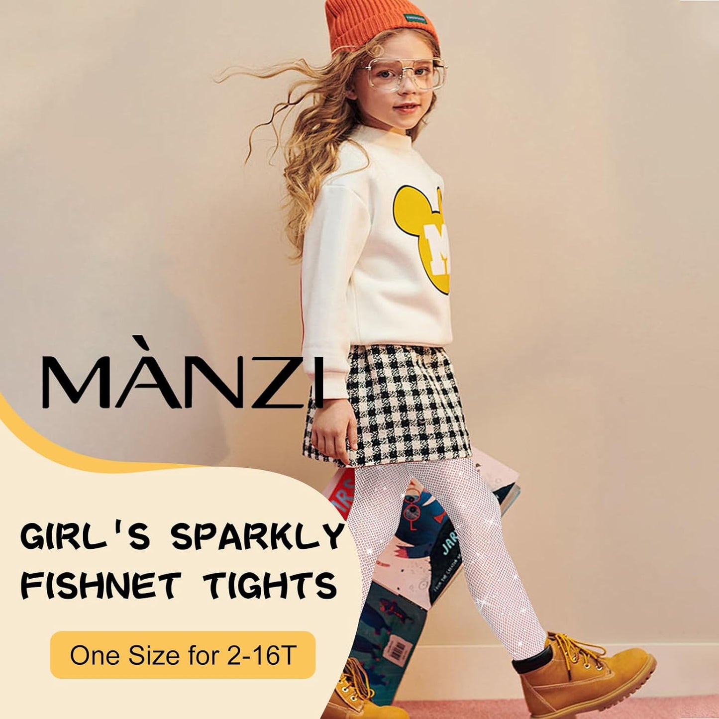 MANZI 2 Pairs Girls Fishnet Stockings Sparkle