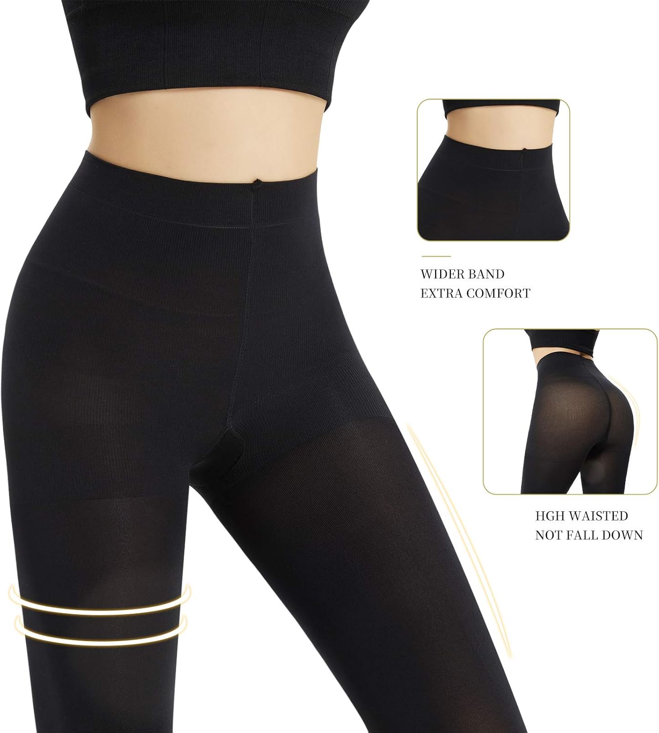 MANZI Women's 2 Pairs Super Opaque Tights for Women 120 Denier Control Top