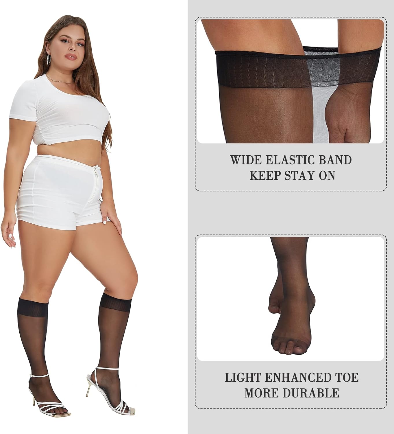 MANZI Plus Size Knee High Stockings for Women 6 Pairs Sheer Nylons