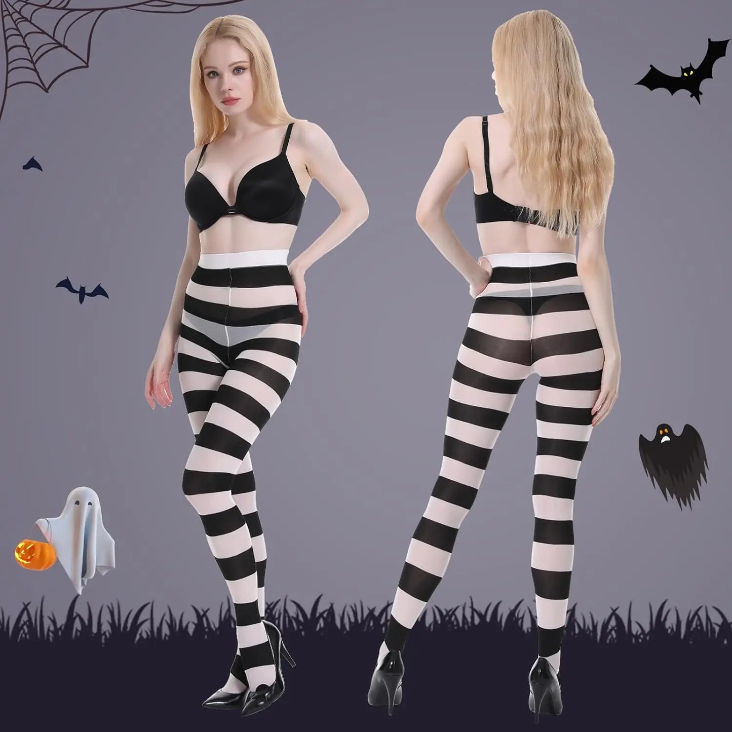 MANZI Horizontal Striped Tights for Women Pack of 2 My Store