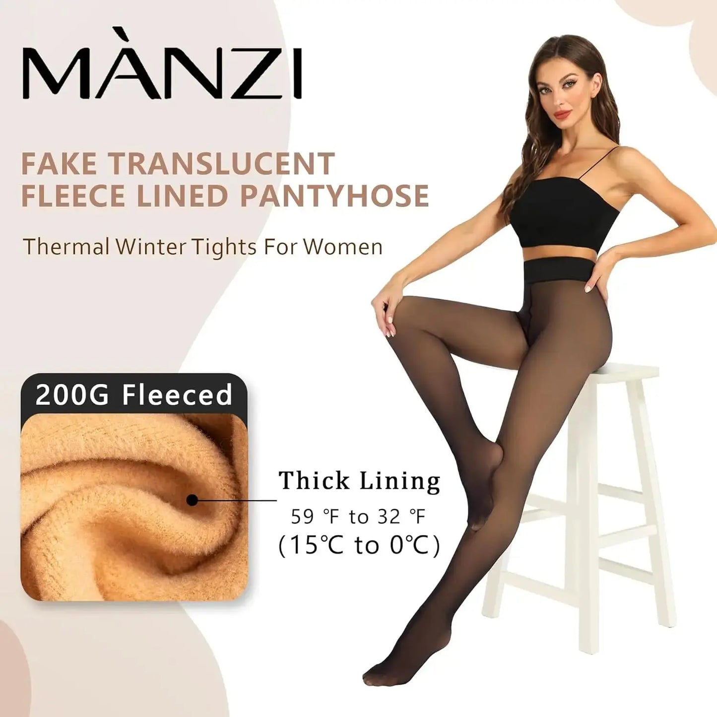 MANZI Women's Fleece Lined Faux Sheer Black Warm Tights My Store