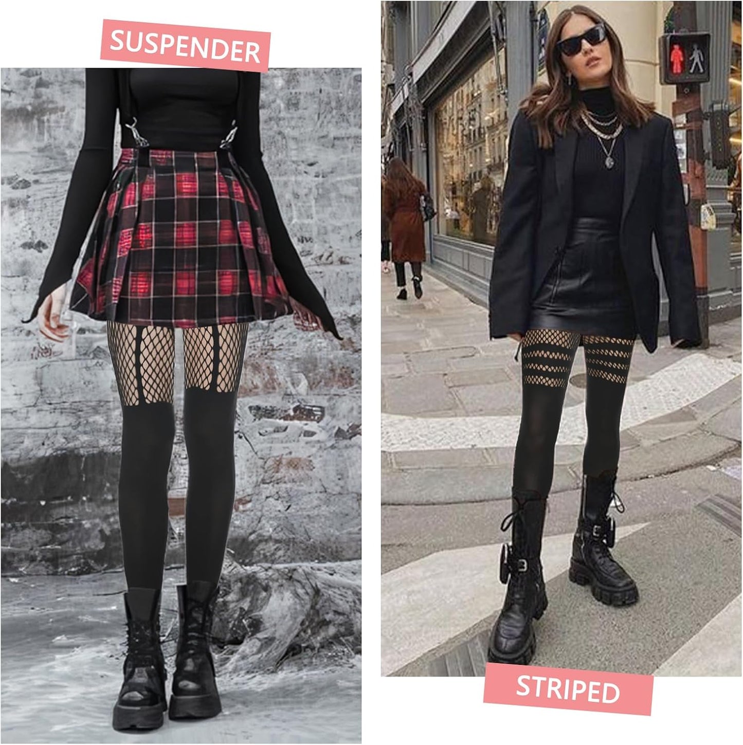 MANZI Faux Thigh High Tights Mock Suspender Pack of 2