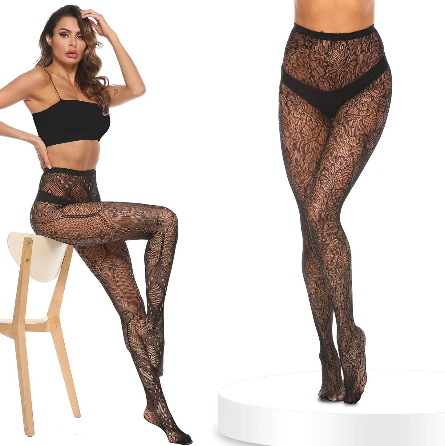 MANZI 4 Pairs Womens Patterned Black Fishnet Stockings My Store