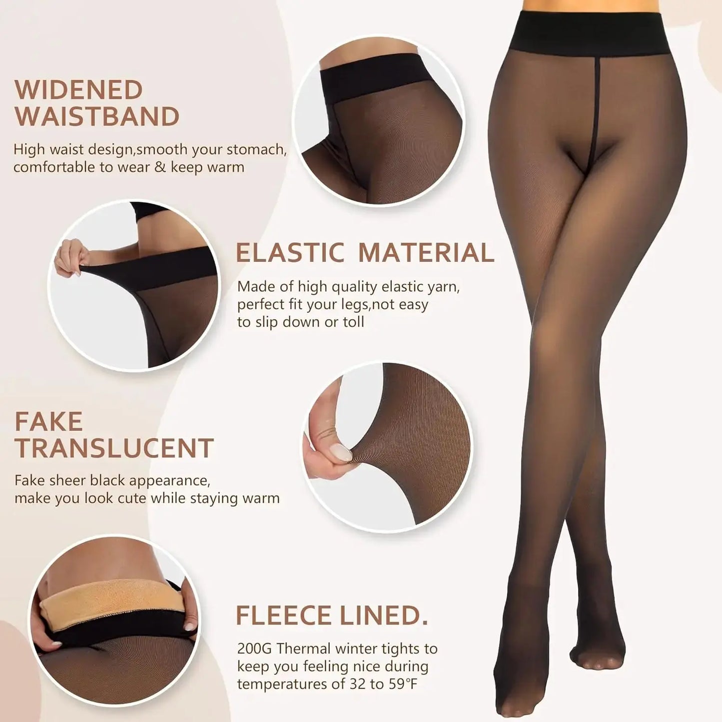 MANZI Women's Fleece Lined Faux Sheer Black Warm Tights My Store