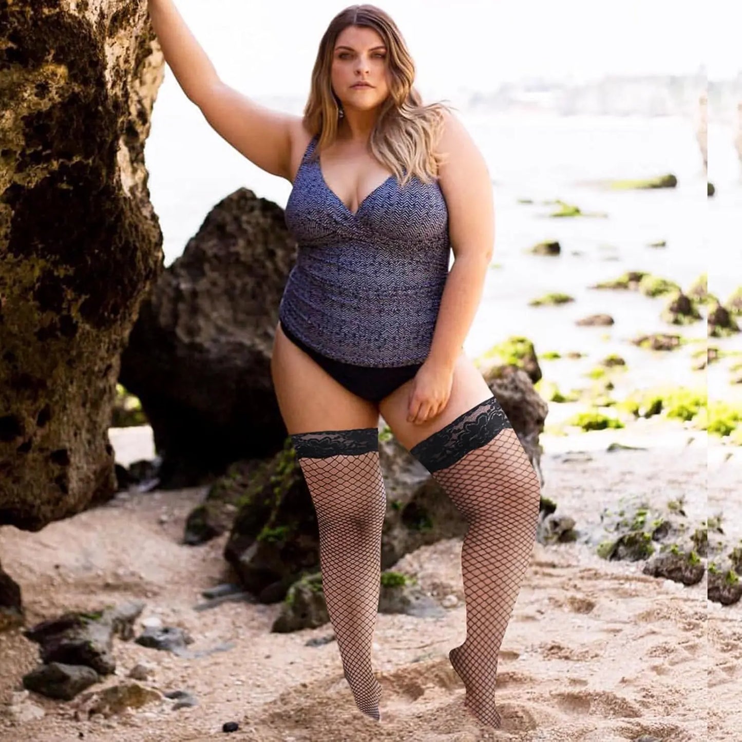 MANZI Women's Plus Size Fishnet Thigh High My Store