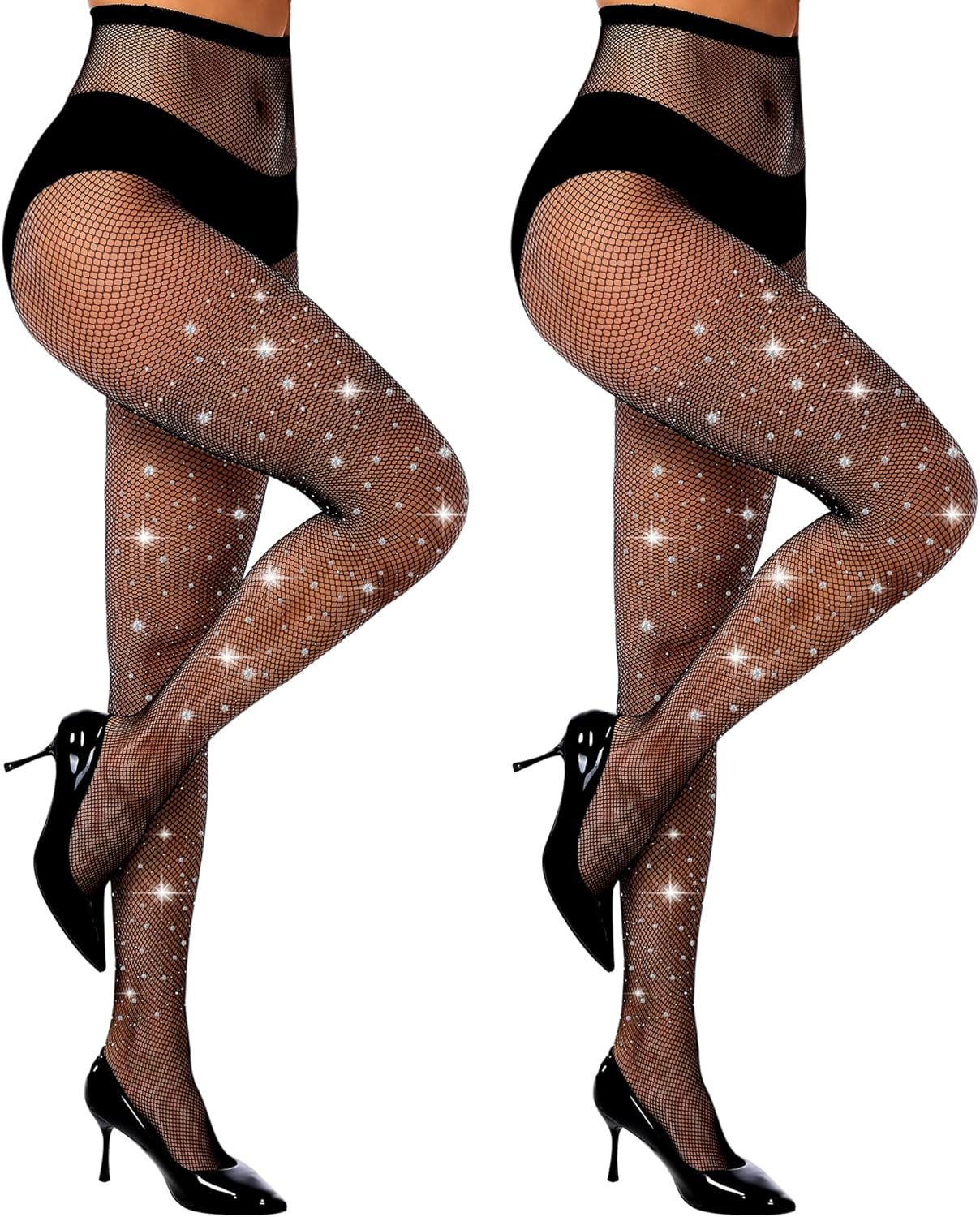 MANZI 2 Pairs Rhinestone Fishnet Tights