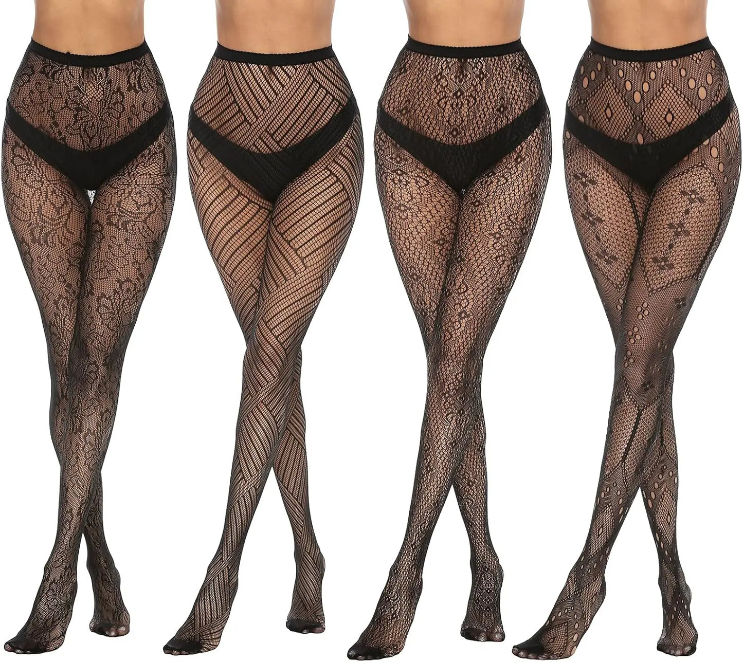 MANZI 4 Pairs Womens Patterned Black Fishnet Stockings My Store