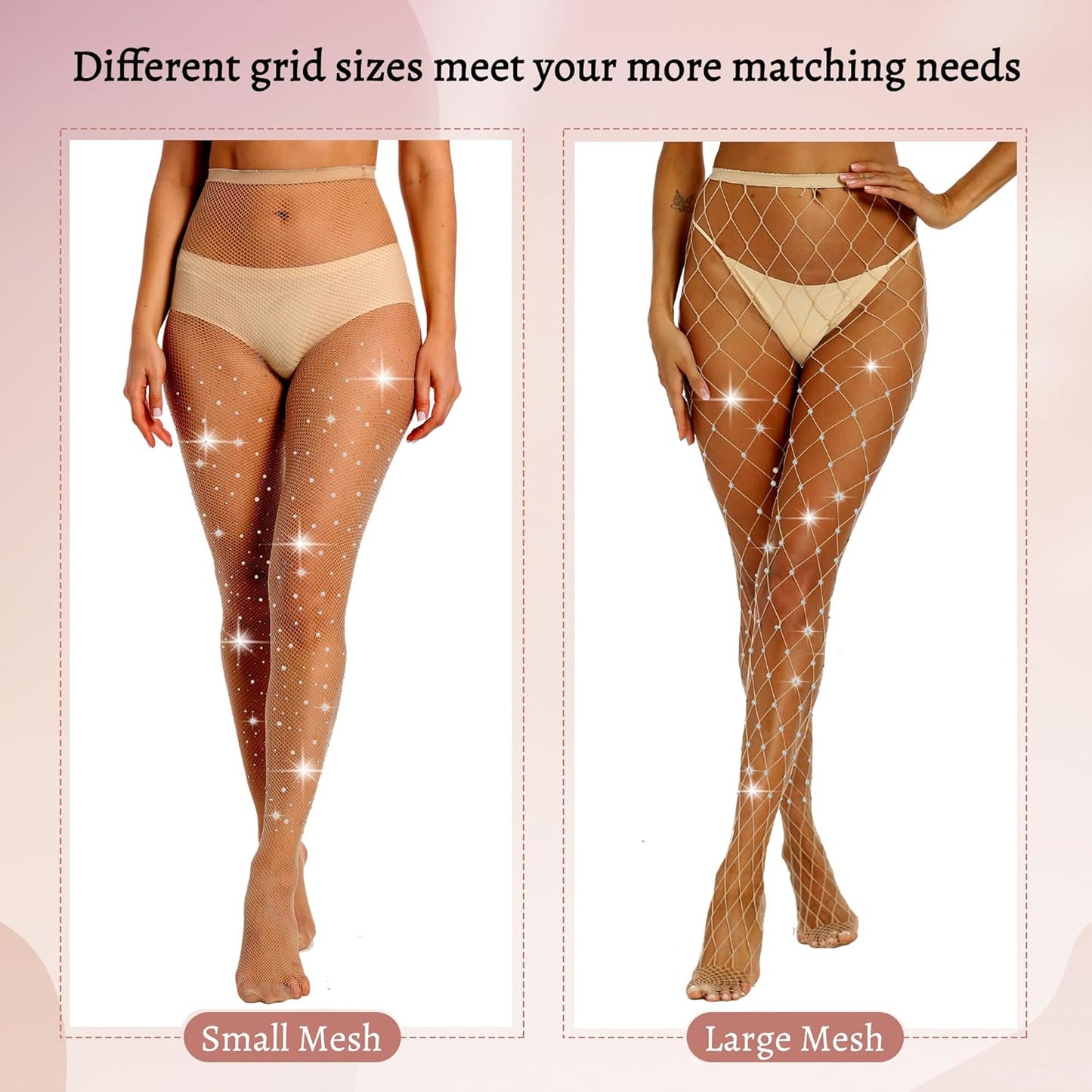 MANZI 2 Pairs Rhinestone Fishnet Tights