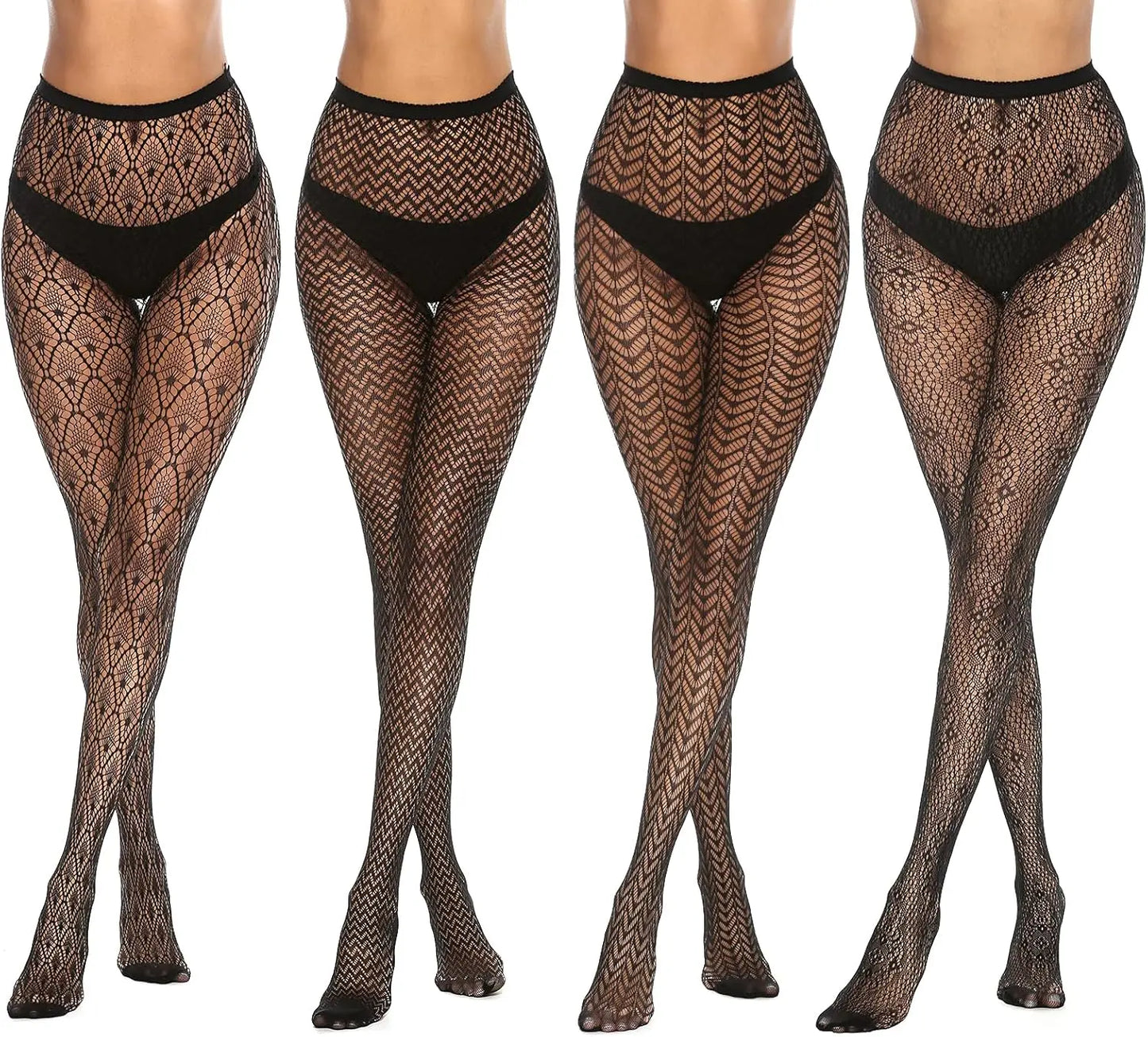 MANZI 4 Pairs Womens Patterned Black Fishnet Stockings My Store