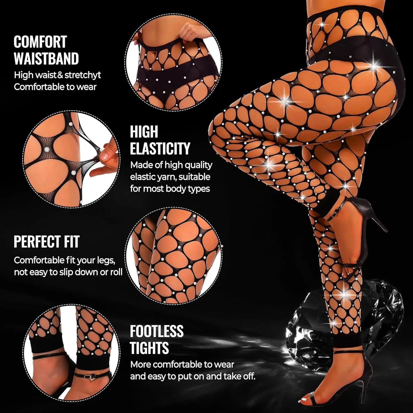 MANZI Womens Sexy Sparkly Rhinestone Footless My Store