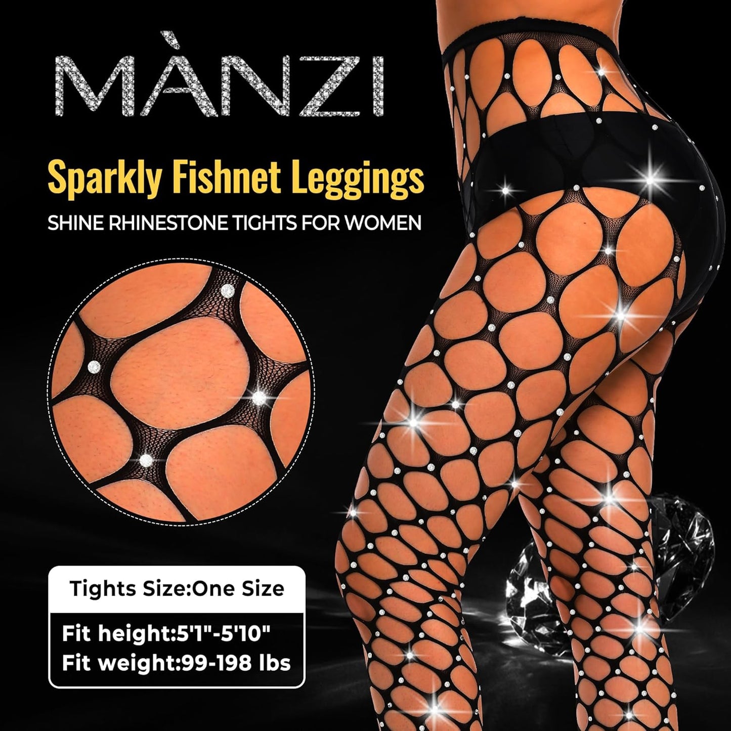 MANZI Womens Sexy Sparkly Rhinestone Footless