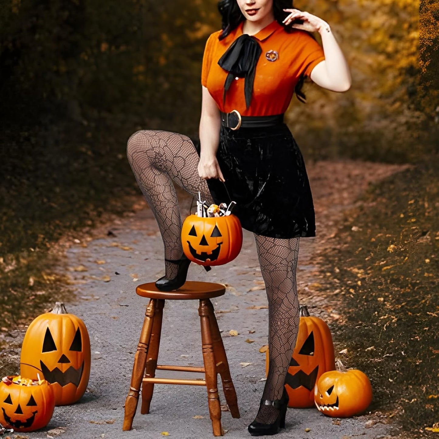 MANZI 3 Pairs Halloween Fishnet Tights
