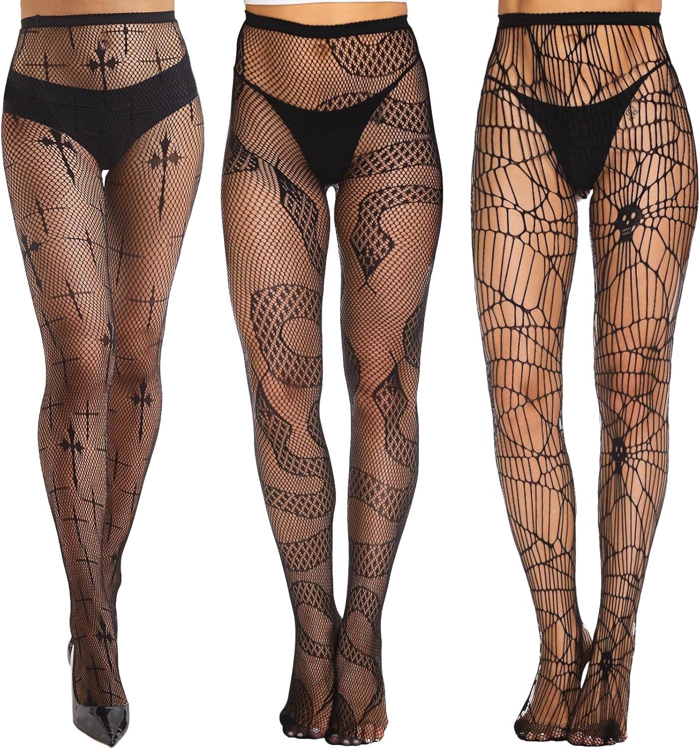 MANZI 3 Pairs Halloween Fishnet Tights