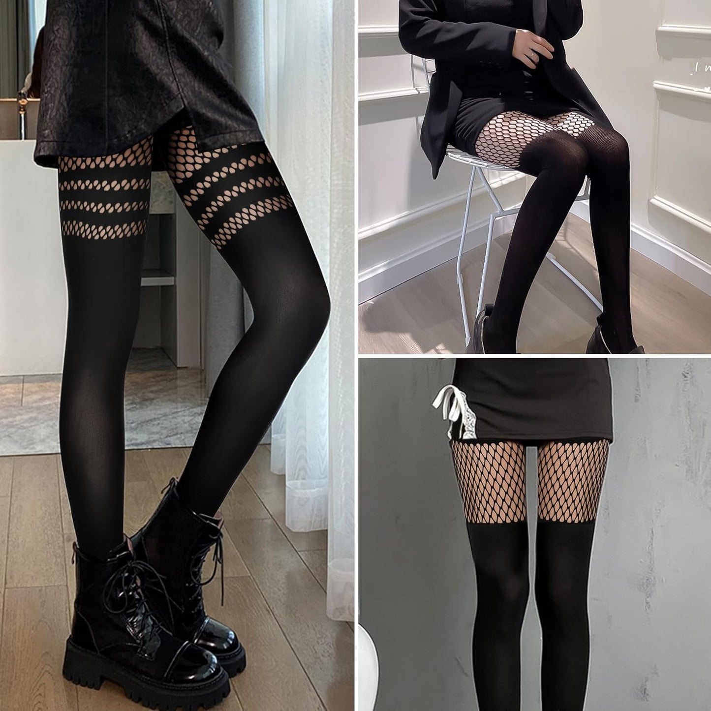MANZI Womens Faux Thigh High Fishnet Stockings