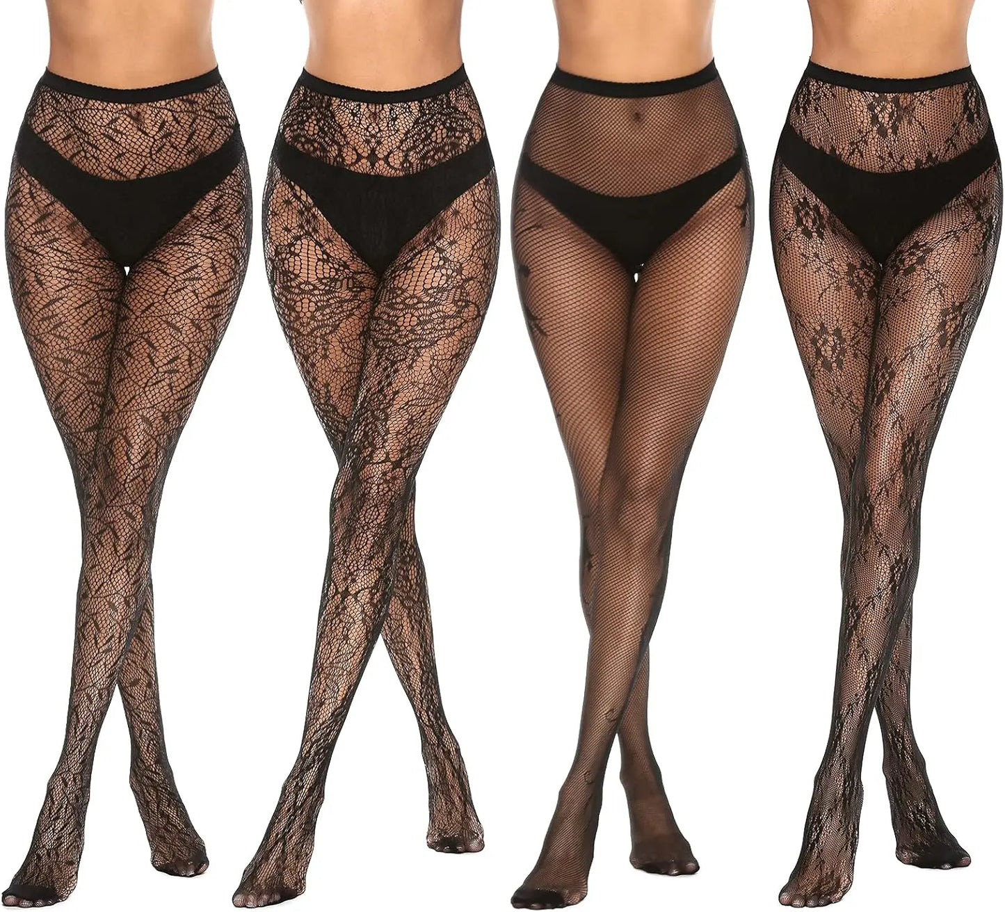 MANZI 4 Pairs Womens Patterned Black Fishnet Stockings My Store