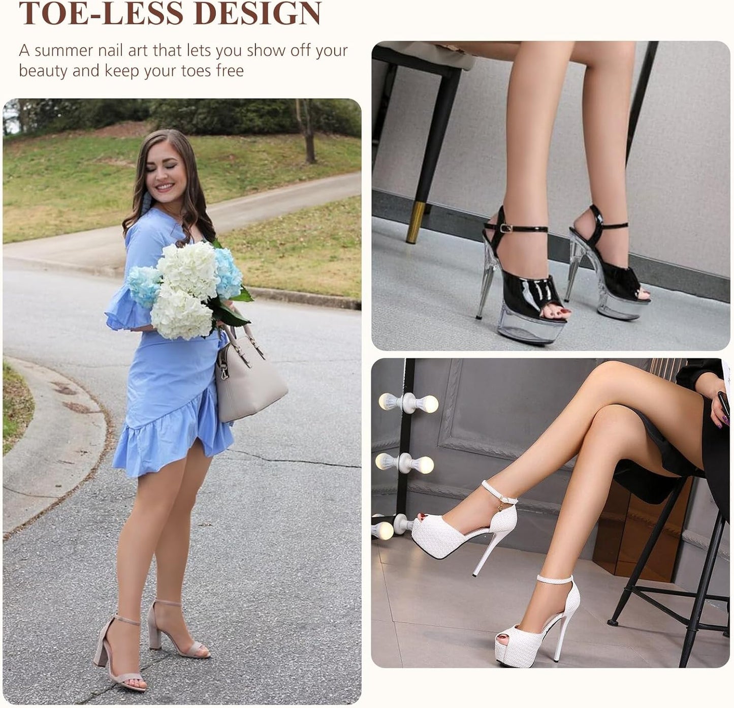 MANZI 3 Pairs Toeless Pantyhose Tights for Women Ultra Thin 10D Toe Open Control Top Pantyhose