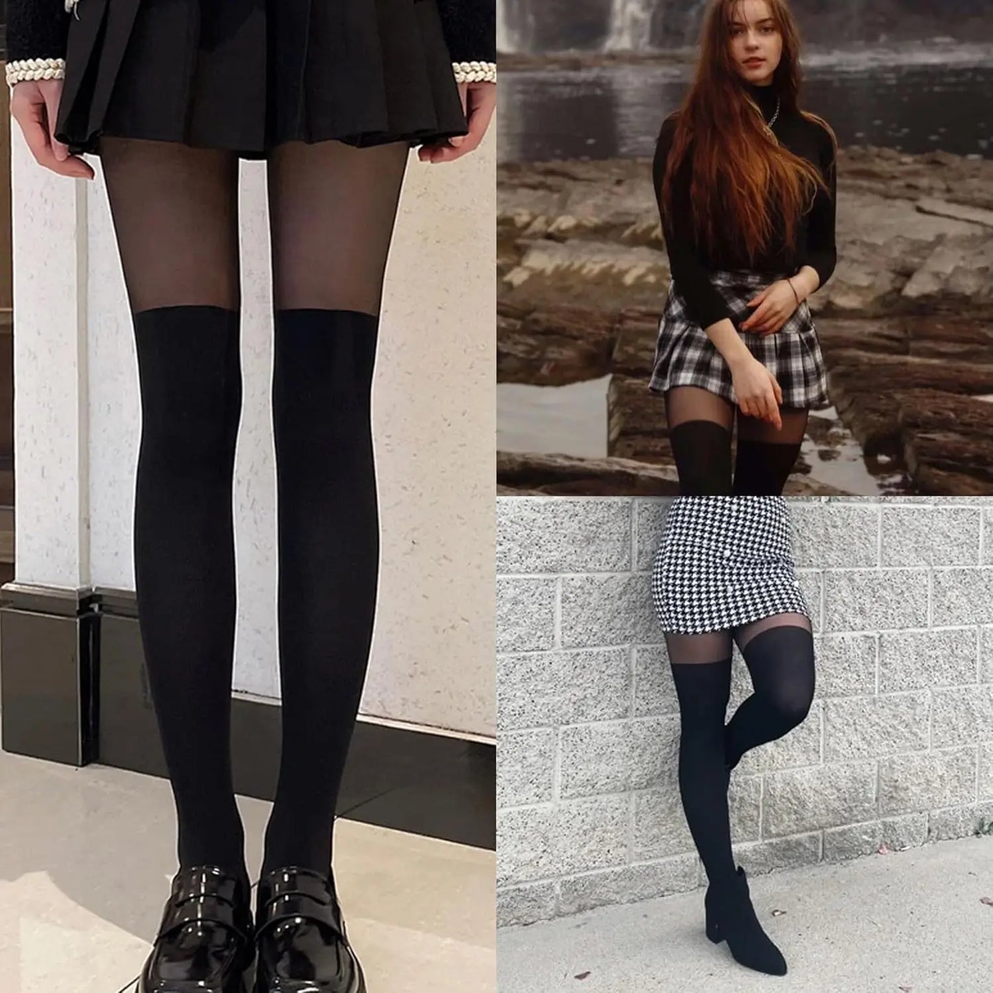 MANZI Womens Faux Thigh High Stockings Black Opaque Tights My Store