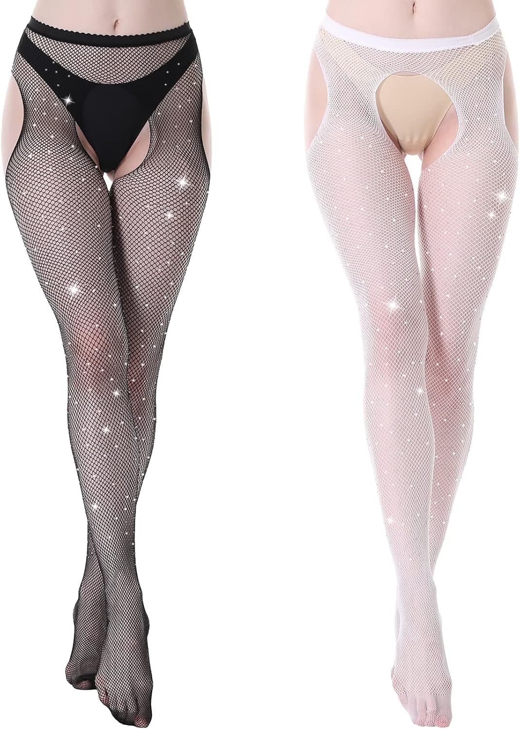 MANZI Womens Sparkle Tights Rhinestone Tights Glitter Fishnet Stockings