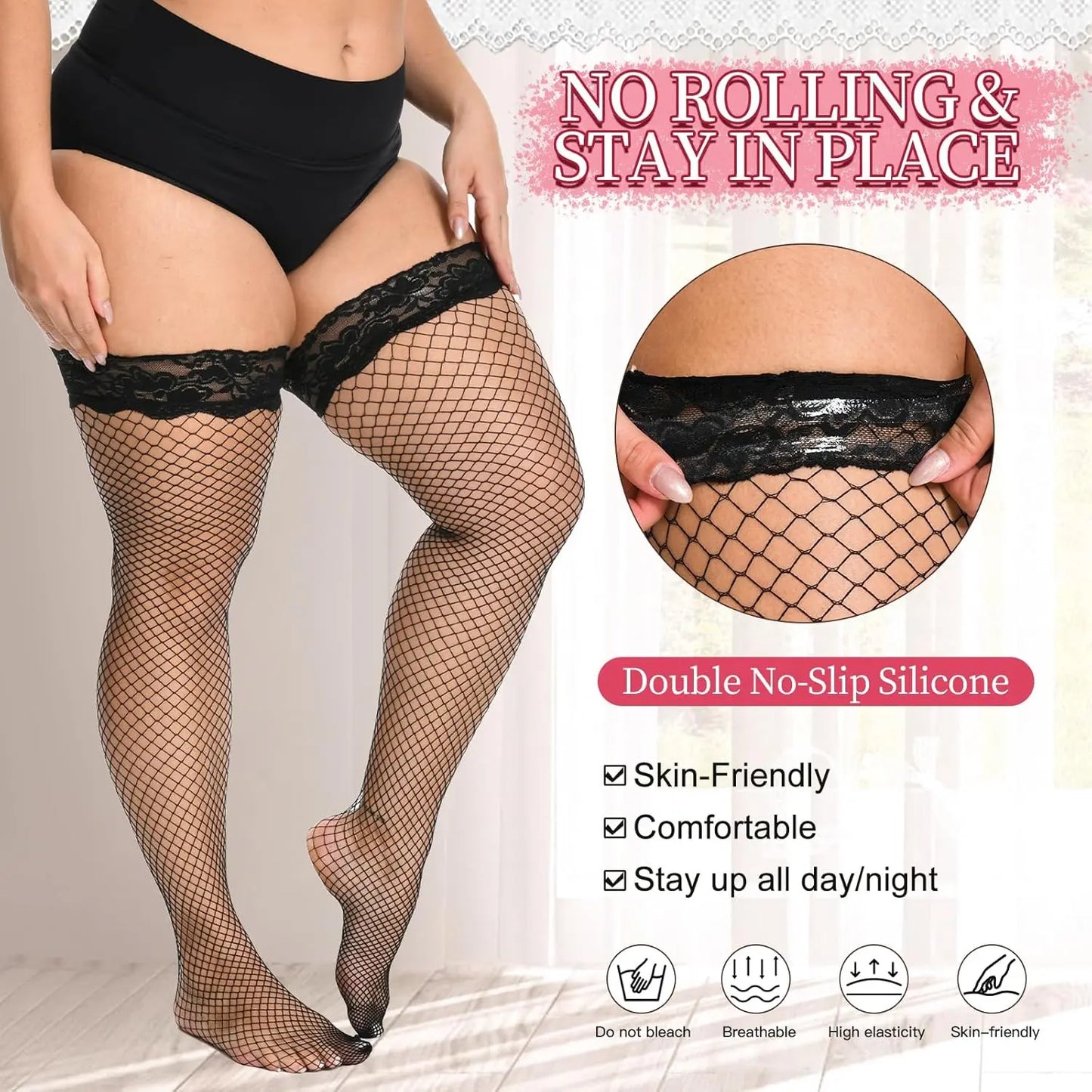 MANZI Women's Plus Size Fishnet Thigh High My Store