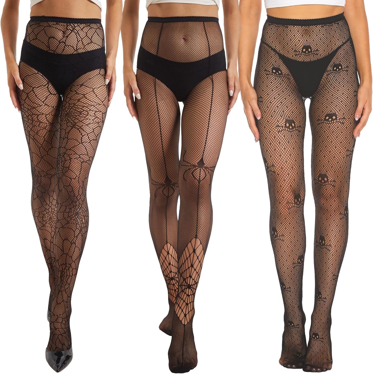 MANZI 3 Pairs Halloween Fishnet Tights
