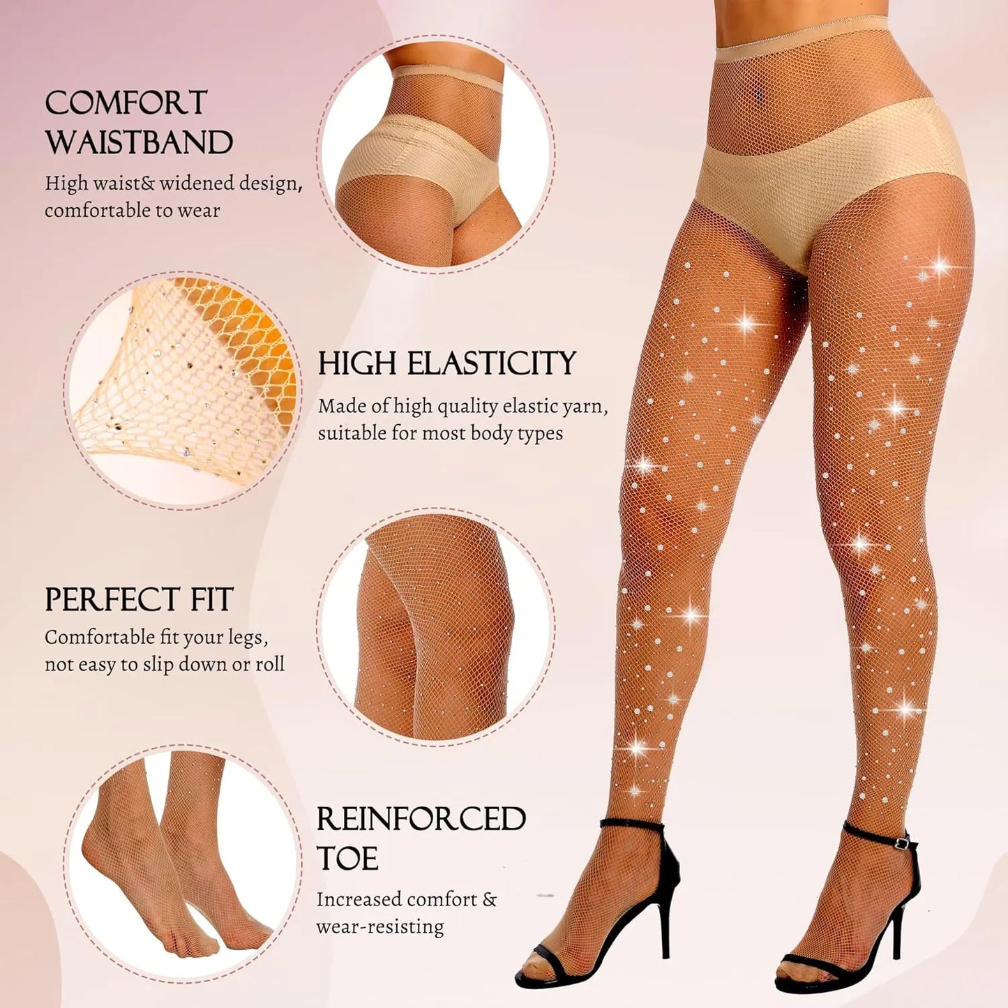 MANZI 2 Pairs Rhinestone Fishnet Tights My Store