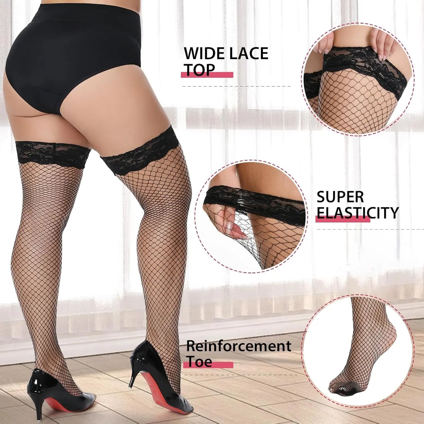 MANZI Women's Plus Size Fishnet Thigh High My Store