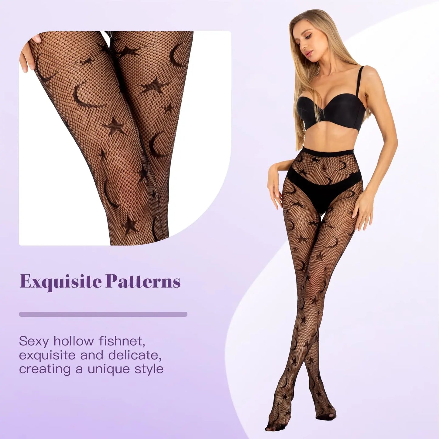 MANZI 2 Pairs Women's Patterned Fishnet Tights Manzi
